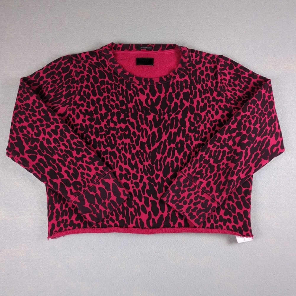 Mother Koozie Sweater Womens Extra Small Red Leopard Print 3/4 Sleeve Pullover